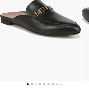 Vionic Starling Black Nappa Slip-On Mule with Gold Accent